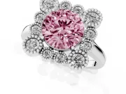 Round Milgrain Cluster Halo Engagement Ring Setting for a Fancy Pink Lab-Grown Diamond | Plain Band | Platinum