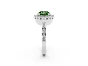 Round Milgrain Halo Engagement Ring Setting for a Fancy Green Lab-Grown Diamond | Pavé Shoulders | Sterling Silver