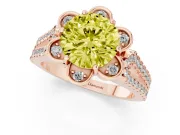 Round Floral Halo Engagement Ring Setting for a Fancy Yellow Lab-Grown Diamond | Pavé Split Shank | Rose Gold
