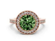 Round Milgrain Halo Engagement Ring Setting for a Fancy Green Lab-Grown Diamond | Pave Band | Rose Gold