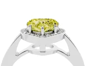 Fancy Yellow Heart Cut Diamond Halo Pavé Engagement Ring Set in White gold with Bezel Setting