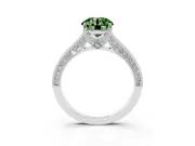 Round Hidden Halo Engagement Ring Setting for a Fancy Green Lab-Grown Diamond | Milgrain Pave | Sterling Silver
