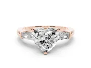 Heart-Shaped Three Stone Engagement Ring Setting | Tapered Baguettes | Rose Gold
