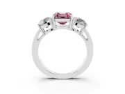 Asscher Cut Three Stone Engagement Ring Setting for a Fancy Pink Lab-Grown Diamond | Wide Plain Band | Platinum