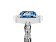 Princess Cut Vintage Scalloped Halo Engagement Ring Setting for a Fancy Blue Lab-Grown Diamond | Pave Band | White Gold