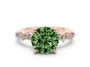 Fancy Green Round Cut Diamond Solitaire Vine Band Ring Set in Rose gold with Round Accents and Prong Setting