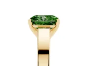 Fancy Green Radiant Cut Diamond Solitaire Engagement Ring Set in Yellow gold with Prong Setting and Tapered Band