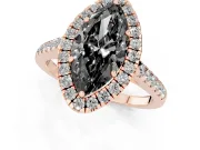 Marquise Halo Engagement Ring Setting for a Black Center | Pavé Shoulders | Rose Gold