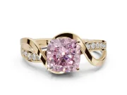 Cushion Cut Bypass Solitaire Engagement Ring Setting for a Fancy Pink Lab-Grown Diamond | Pavé Strands | Yellow Gold