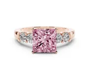 Fancy Pink Princess Cut Diamond Five-Stone Prong Set Engagement Ring Set in Rose gold with Channel Band