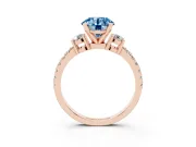 Fancy Blue Three-Stone Round Cut Diamond Pavé Band Ring Set in Rose gold with Prong Setting