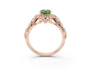Oval Hidden Halo Filigree Engagement Ring Setting for a Fancy Green Lab-Grown Diamond | Rose Gold