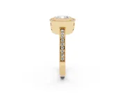 Cushion Cut Diamond Halo Ring Set in Yellow gold with Pavé Band and Milgrain-Edged Prongs