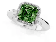 Asscher Cut Halo Engagement Ring Setting for a Fancy Green Lab-Grown Diamond | Plain Tapered Band | Sterling Silver