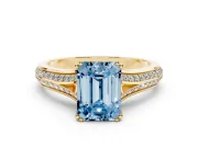 Emerald Cut Split Shank Engagement Ring Setting for a Fancy Blue Lab-Grown Diamond | Pave Band | Yellow Gold
