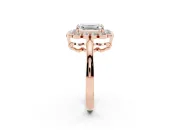 Emerald Cut Scalloped Cluster Halo Engagement Ring Setting | Plain Band | Rose Gold