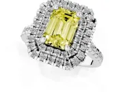 Emerald Cut Double Halo Engagement Ring Setting for a Fancy Yellow Lab-Grown Diamond | Pave Shoulders | Sterling Silver