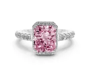 Radiant Cut Halo Pavé Engagement Ring Setting for a Fancy Pink Lab-Grown Diamond | Sterling Silver