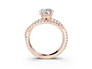 Round Cut Diamond Solitaire Twist Band Ring Set in Rose gold with Pavé Setting and Prong Head