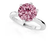 Fancy Pink Round Cut Diamond Solitaire Engagement Ring Set in Silver with Slim Tapered Solitaire Band