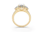 Asscher Cut Scalloped Halo Engagement Ring Setting | Pear Side Stones | Yellow Gold