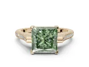 Princess Cut Vintage Cathedral Engagement Ring Setting for a Fancy Green Lab-Grown Diamond | Carved Band | Yellow Gold