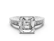 Asscher Cut Vintage Engraved Solitaire Engagement Ring Setting | Milgrain Pavé | Platinum