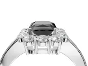 Fancy Black Radiant Cut Lab-Grown Diamond Halo Pavé Engagement Ring Set in Sterling Silver with Milgrain Detailing