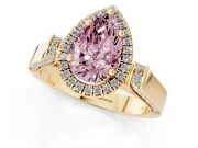 Pear-Shaped Halo Engagement Ring Setting for a Fancy Pink Lab-Grown Diamond | Pavé Panel Shoulders | Yellow Gold