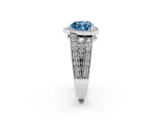 Fancy Blue Heart Cut Diamond Halo Ring Set in Silver with Accent Split Shank and Prong Setting