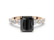 Radiant Cut Graduated Side Stone Engagement Ring Setting for a Black Center | Rose Gold