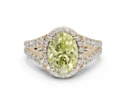 Oval Halo Pavé Engagement Ring Setting for a Fancy Yellow Lab-Grown Diamond | Narrow Split Shank | Yellow Gold