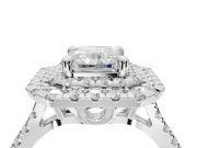 Radiant Cut Lab-Grown Diamond Double Halo Statement Ring Set in Platinum with Pavé Band