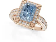 Radiant Cut Sectioned Halo Engagement Ring Setting for a Fancy Blue Lab-Grown Diamond | Rose Gold