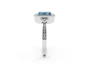 Fancy Blue Emerald Cut Diamond Halo Engagement Ring Set in Platinum with Milgrain Pavé Band