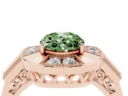 Fancy Green Oval Cut Diamond Milgrain Halo Ring Set in Rose gold with Split Shank