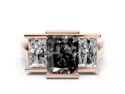 Radiant Cut Channel-Set Three Stone Engagement Ring Setting for a Black Center | Rose Gold