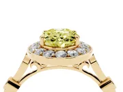 Oval Vintage Halo Engagement Ring Setting for a Fancy Yellow Lab-Grown Diamond | Bezel Station Shoulders | Yellow Gold