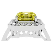 Asscher Cut Halo Engagement Ring Setting for a Fancy Yellow Lab-Grown Diamond | Polished Halo Rim | Sterling Silver