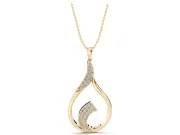 Round Lab-Grown Diamond Pavé Twist Open Teardrop Necklace | Curled Flourish | Yellow Gold