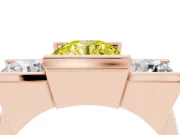 Fancy Yellow Round Cut Diamond Three-Stone Channel Set Ring Set in Rose gold with Smooth Polished Band