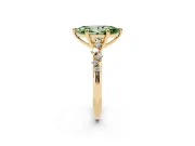 Fancy Green Marquise Cut Diamond Solitaire Vine Band Ring Set in Yellow gold with Round Accents and Prong Setting