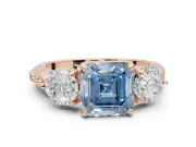 Asscher Cut Three Stone Engagement Ring Setting for a Fancy Blue Lab-Grown Diamond | Tapered Pave Band | Rose Gold