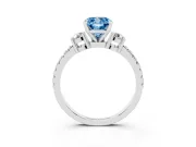 Cushion Cut Three Stone Pavé Engagement Ring Setting for a Fancy Blue Lab-Grown Diamond | Round Side Stones | Platinum