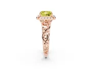 Fancy Yellow Princess Cut Diamond Halo Ring Set in Rose gold with Scrollwork Band and Prong Setting
