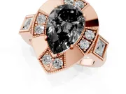 Fancy Black Pear Cut Diamond Milgrain Halo Ring Set in Rose gold with Split Shank