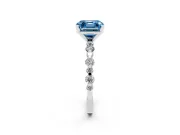 Fancy Blue Asscher Cut Diamond Prong Set Engagement Ring Set in Platinum with Round Accent Pavé Band