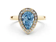 Fancy Blue Pear Cut Diamond Halo Ring Set in Yellow gold with Solitaire Band and Prong Setting