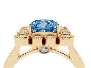 Cushion Cut Milgrain Cluster Halo Engagement Ring Setting for a Fancy Blue Lab-Grown Diamond | Plain Band | Yellow Gold