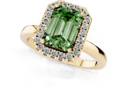 Emerald Cut Thin Halo Engagement Ring Setting for a Fancy Green Lab-Grown Diamond | Plain Polished Band | Yellow Gold